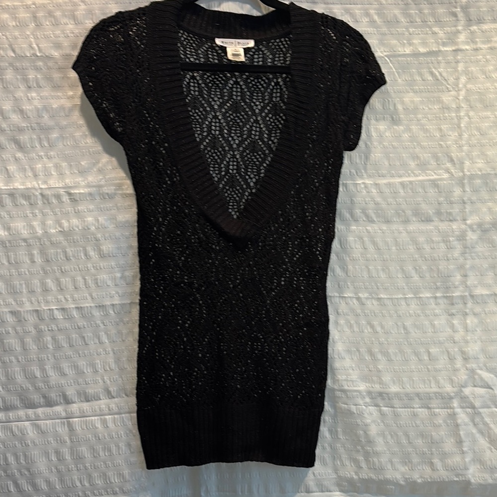White House Black Market Black Open Weave Detail Sweater